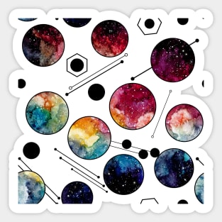 Watercolor Colorful Galaxy in Circles Sticker